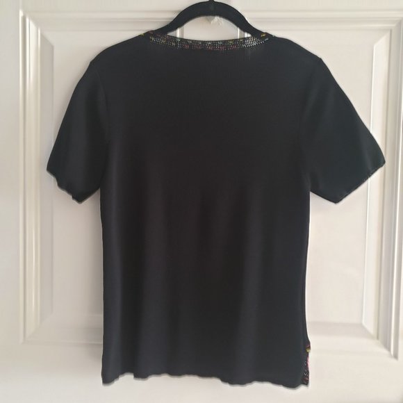 AD Originals Knit Beaded & Embroidered Scoop Neck Short sleeves Womens Top SZ S - Picture 2 of 13